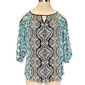 Cold Shoulder Abstract Print Top